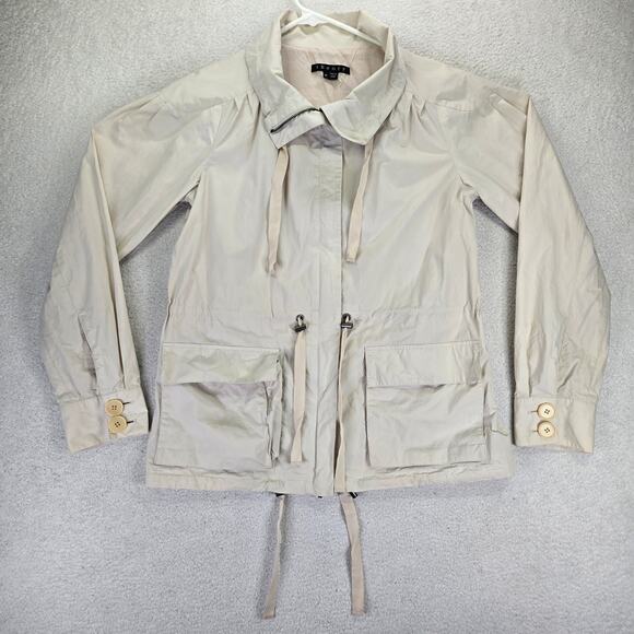 Theory Utility Jacket Womens P Petite Stand Collar Drawstrings Zip Front - Picture 1 of 16
